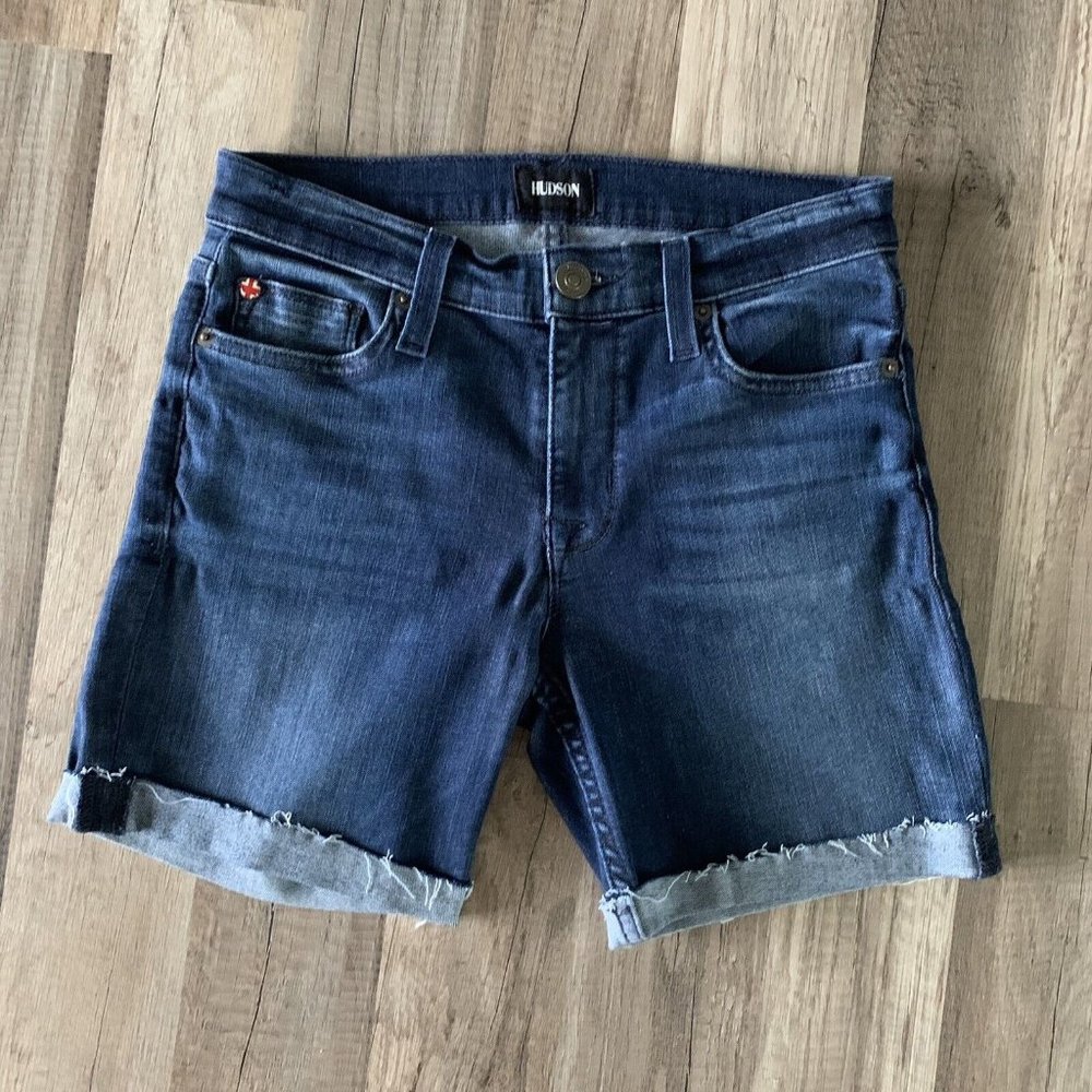 Hudson Shorts Womens 26 Blue Denim Dark Wash Raw Hem Cut Offs Fallon